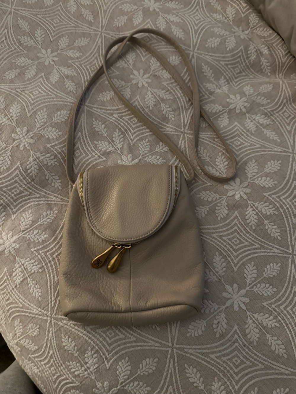 HOBO Beige Leather Crossbody Bag with Gold Zippers